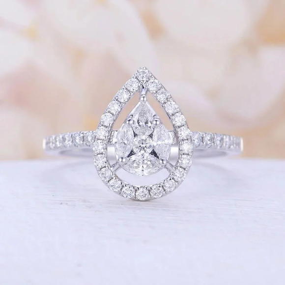 💝 Hollow Pear Gemstone Zircon Elegant Water Drop Rings for Women, EVGG1290 - Picture 2 of 6